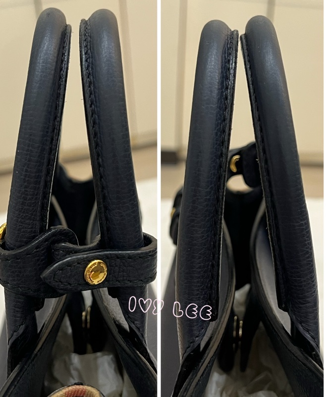 BURBERRY 棉麻拼接皮革 手提包 斜背包 藍色 正品 二手精品-5