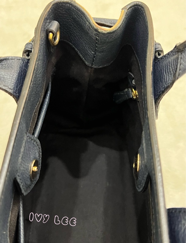 BURBERRY 棉麻拼接皮革 手提包 斜背包 藍色 正品 二手精品-8