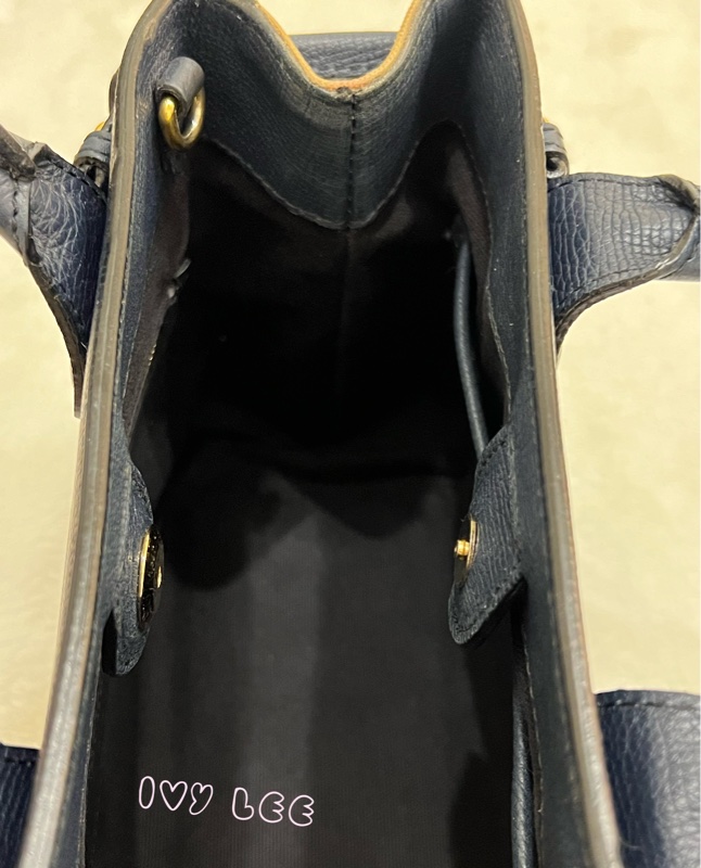 BURBERRY 棉麻拼接皮革 手提包 斜背包 藍色 正品 二手精品-9