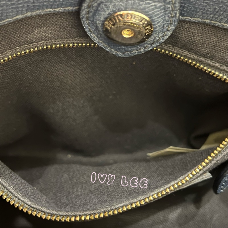 BURBERRY 棉麻拼接皮革 手提包 斜背包 藍色 正品 二手精品-11