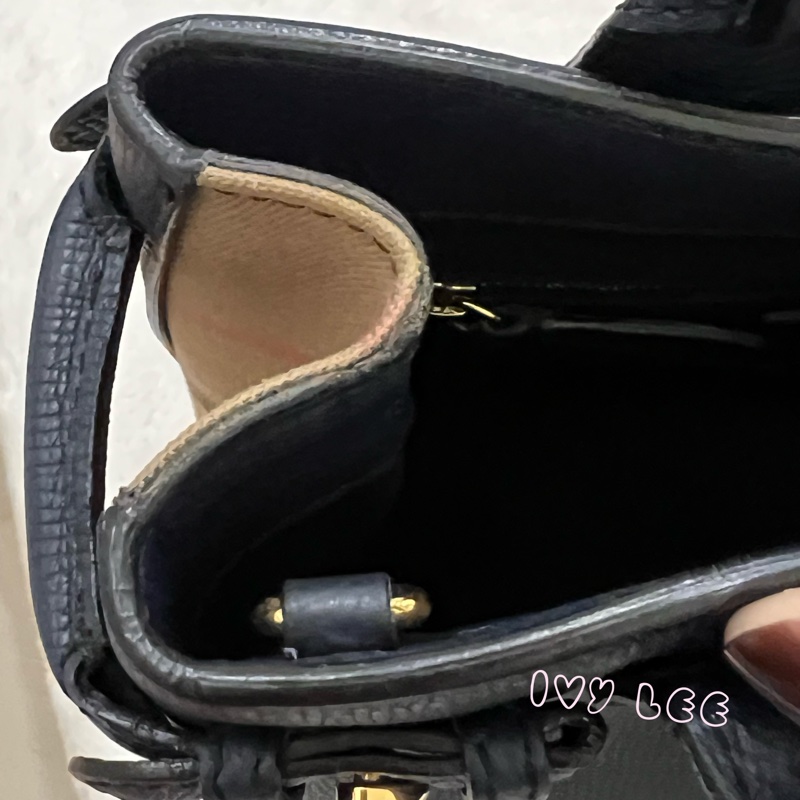 BURBERRY 棉麻拼接皮革 手提包 斜背包 藍色 正品 二手精品-12