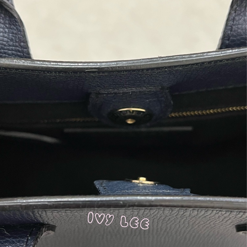 BURBERRY 棉麻拼接皮革 手提包 斜背包 藍色 正品 二手精品-13