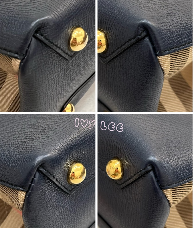 BURBERRY 棉麻拼接皮革 手提包 斜背包 藍色 正品 二手精品-16