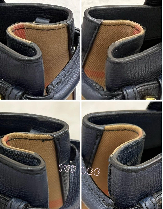 BURBERRY 棉麻拼接皮革 手提包 斜背包 藍色 正品 二手精品-17