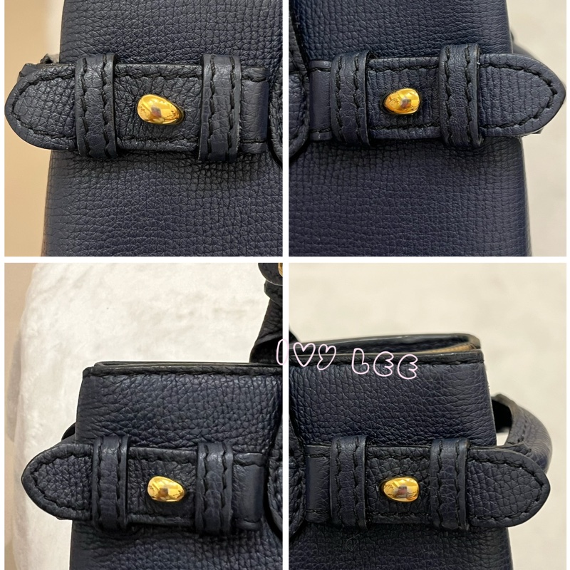 BURBERRY 棉麻拼接皮革 手提包 斜背包 藍色 正品 二手精品-18