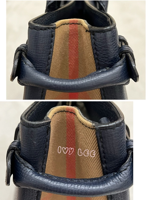 BURBERRY 棉麻拼接皮革 手提包 斜背包 藍色 正品 二手精品-19