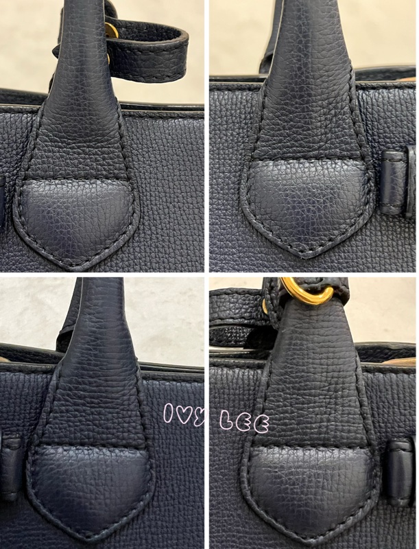 BURBERRY 棉麻拼接皮革 手提包 斜背包 藍色 正品 二手精品-20