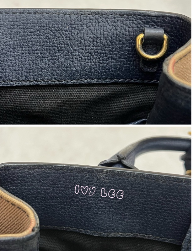 BURBERRY 棉麻拼接皮革 手提包 斜背包 藍色 正品 二手精品-25