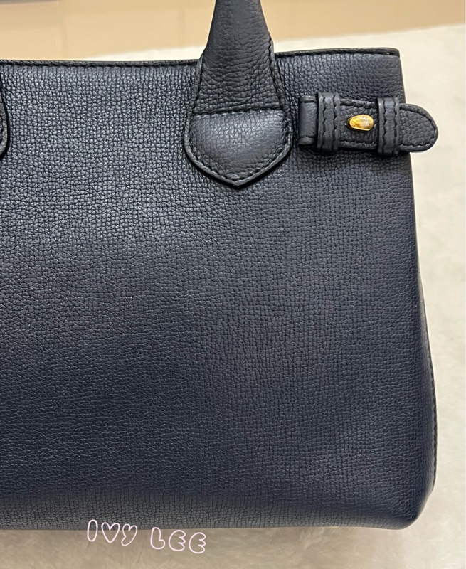 BURBERRY 棉麻拼接皮革 手提包 斜背包 藍色 正品 二手精品-30