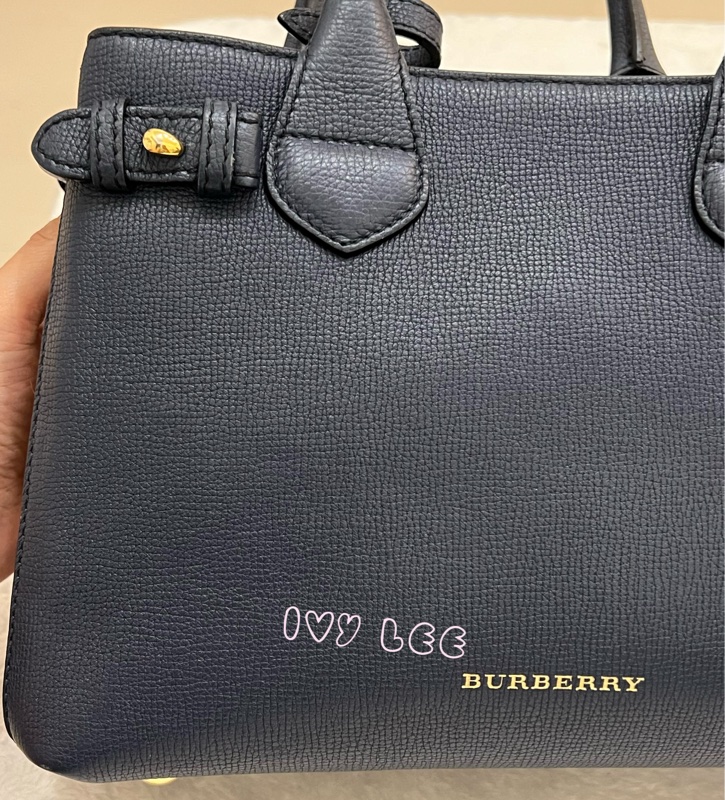 BURBERRY 棉麻拼接皮革 手提包 斜背包 藍色 正品 二手精品-31