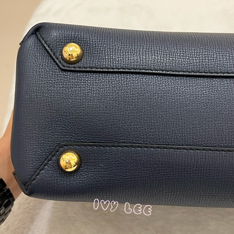 BURBERRY 棉麻拼接皮革 手提包 斜背包 藍色 正品 二手精品-33