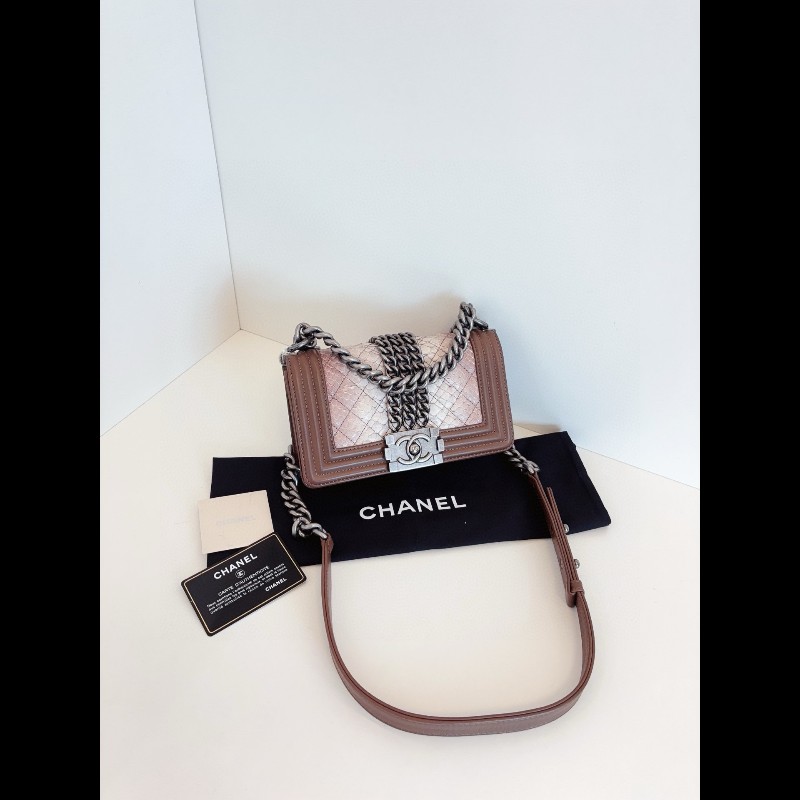 Chanel香奈兒 漸變蛇紋拼棕皮Leboy 小號20cm-2