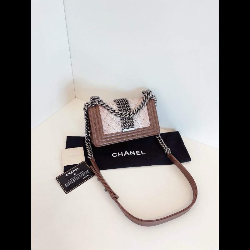 Chanel香奈兒 漸變蛇紋拼棕皮Leboy 小號20cm-3