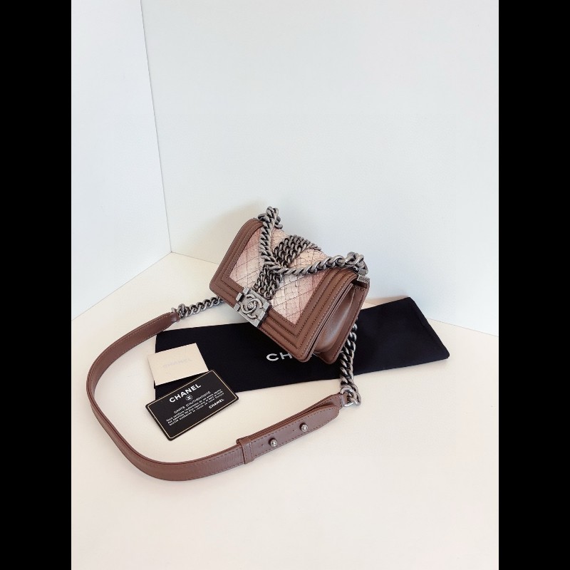 Chanel香奈兒 漸變蛇紋拼棕皮Leboy 小號20cm-4