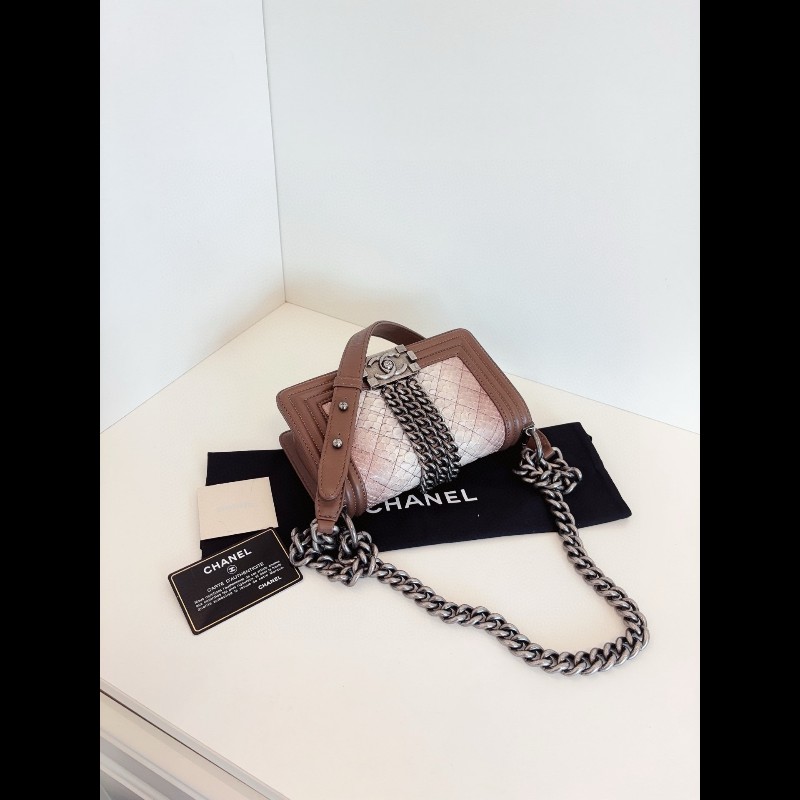 Chanel香奈兒 漸變蛇紋拼棕皮Leboy 小號20cm-5