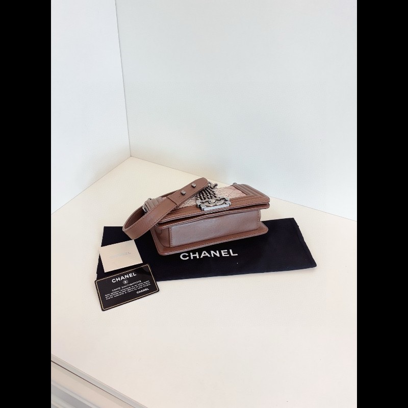 Chanel香奈兒 漸變蛇紋拼棕皮Leboy 小號20cm-6