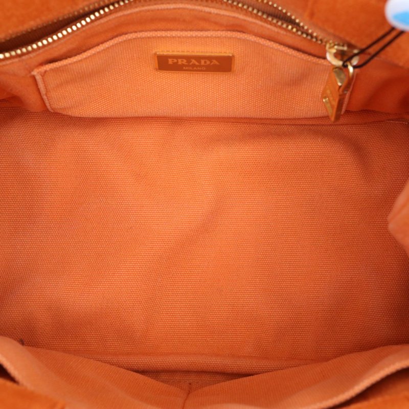 PRADA 沙灘包復古印花小號28帶肩帶橘色帆布肩背包-2