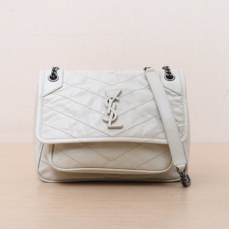 SAINT LAURENT NikiMini21白色牛皮白扣肩背包-1