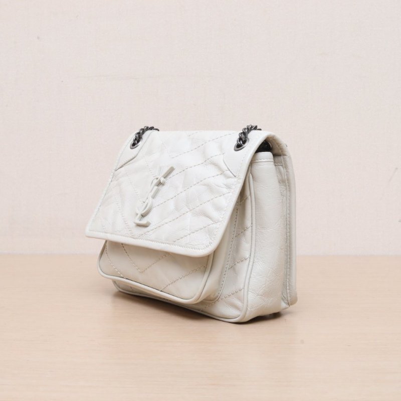 SAINT LAURENT NikiMini21白色牛皮白扣肩背包-4