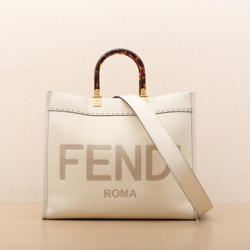 FENDI Sunshine陽光購物手提袋中號米色牛皮肩背包-1