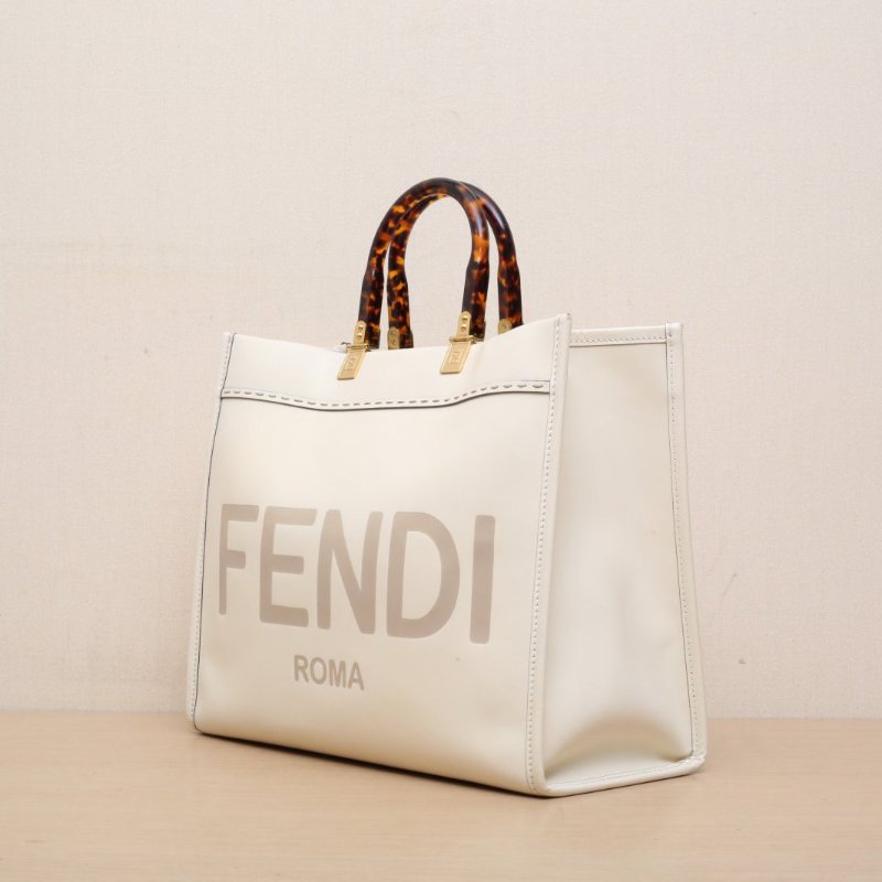 FENDI Sunshine陽光購物手提袋中號米色牛皮肩背包-4