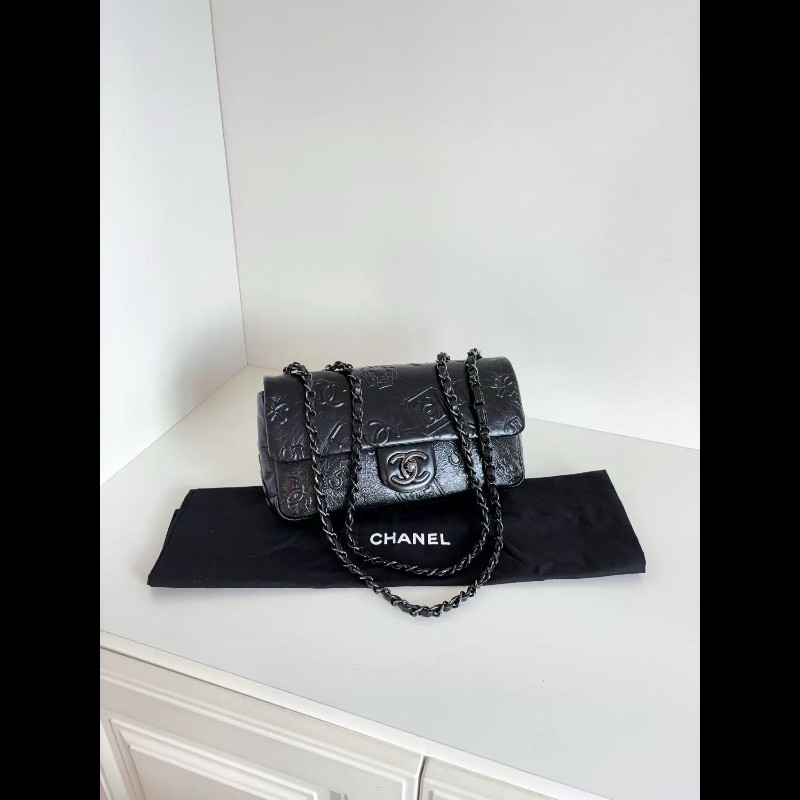 Chanel 香奈兒 CF 限量版香水瓶 浮雕logo 黑色油臘牛皮 so black 鏈條包-2