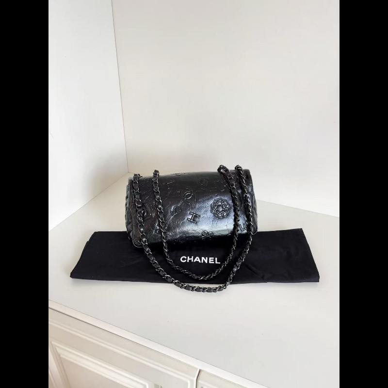 Chanel 香奈兒 CF 限量版香水瓶 浮雕logo 黑色油臘牛皮 so black 鏈條包-3