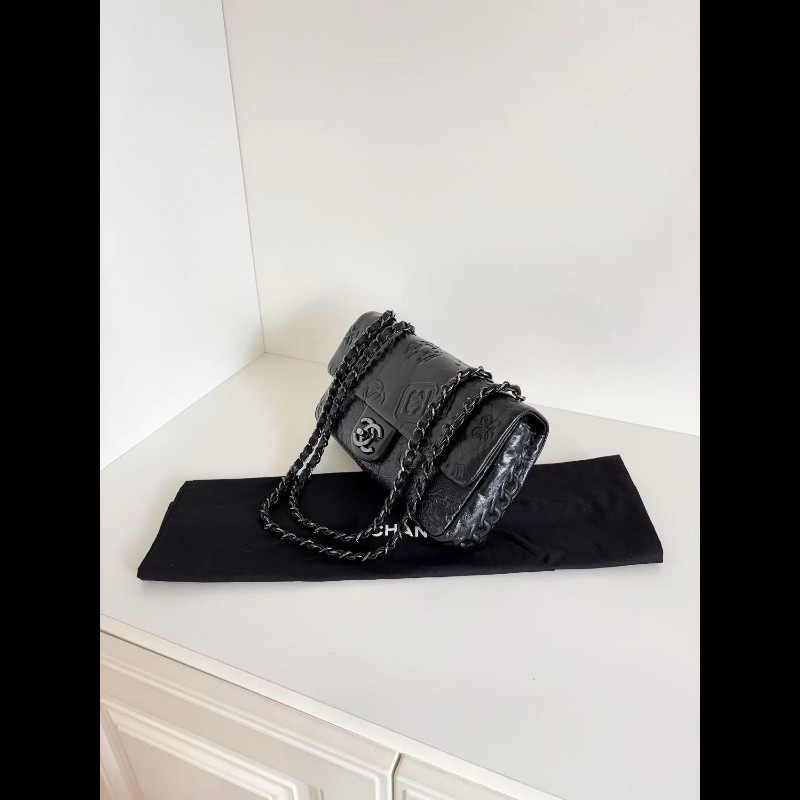 Chanel 香奈兒 CF 限量版香水瓶 浮雕logo 黑色油臘牛皮 so black 鏈條包-4