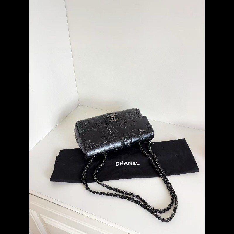 Chanel 香奈兒 CF 限量版香水瓶 浮雕logo 黑色油臘牛皮 so black 鏈條包-5