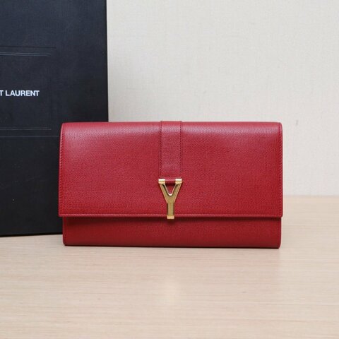 SAINT LAURENT 紅色牛皮CABASY扣手拿包錢包護照包同包肩背包