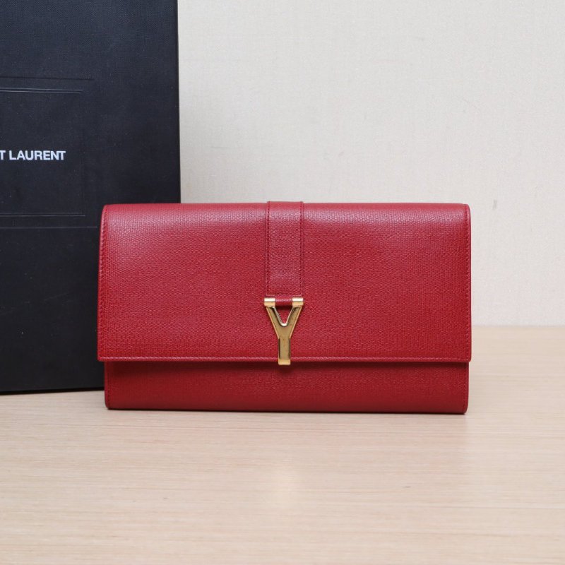 SAINT LAURENT 紅色牛皮CABASY扣手拿包錢包護照包同包肩背包-0