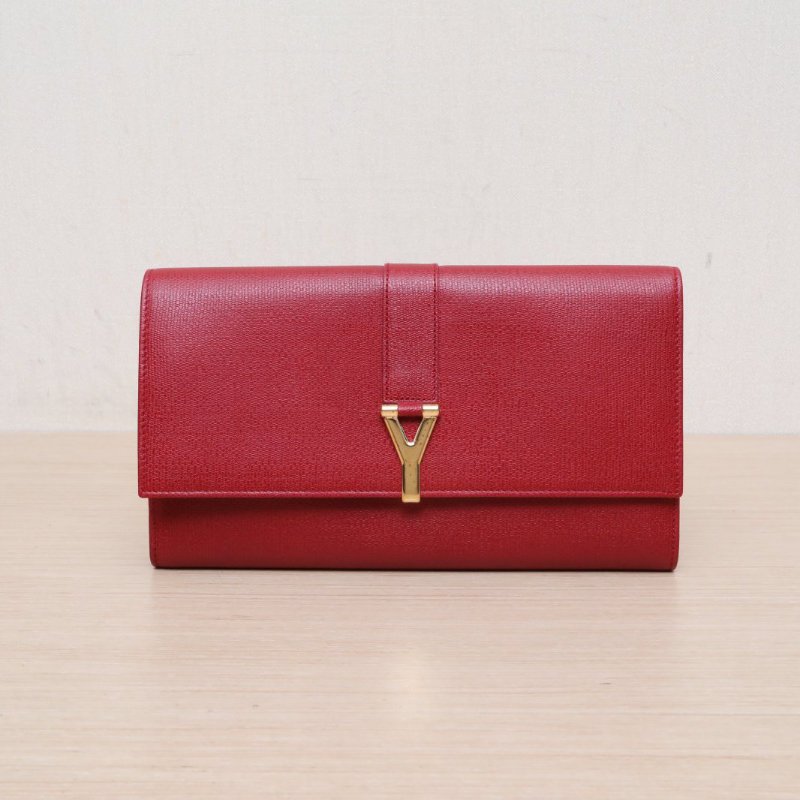 SAINT LAURENT 紅色牛皮CABASY扣手拿包錢包護照包同包肩背包-1