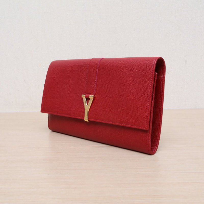 SAINT LAURENT 紅色牛皮CABASY扣手拿包錢包護照包同包肩背包-2