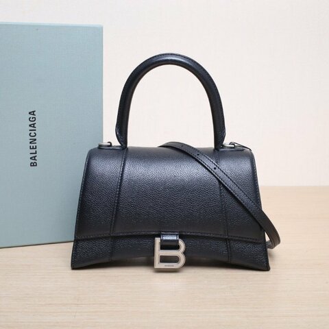 BALENCIAGA Hourglass沙漏手袋S碼黑色牛皮肩背包