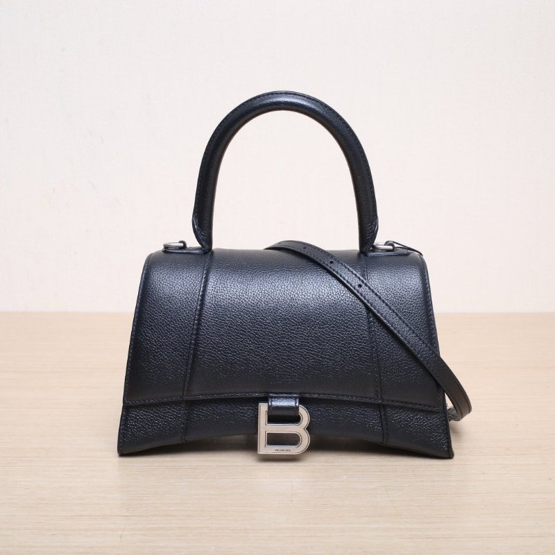 BALENCIAGA Hourglass沙漏手袋S碼黑色牛皮肩背包-1