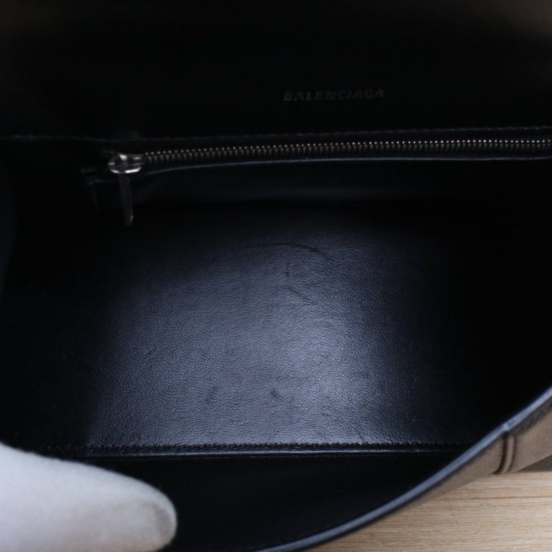 BALENCIAGA Hourglass沙漏手袋S碼黑色牛皮肩背包-4