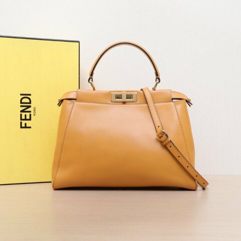 FENDI PEEKABOOREGULAR中號33橙色牛皮金扣肩背包