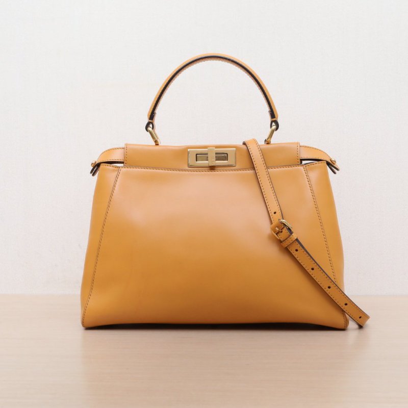FENDI PEEKABOOREGULAR中號33橙色牛皮金扣肩背包-1