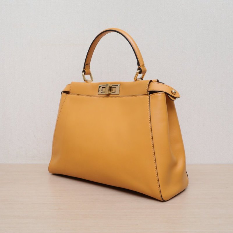 FENDI PEEKABOOREGULAR中號33橙色牛皮金扣肩背包-4