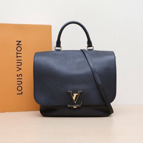 LOUIS VUITTON Lockme手提包28黑色荔枝牛皮金扣肩背包