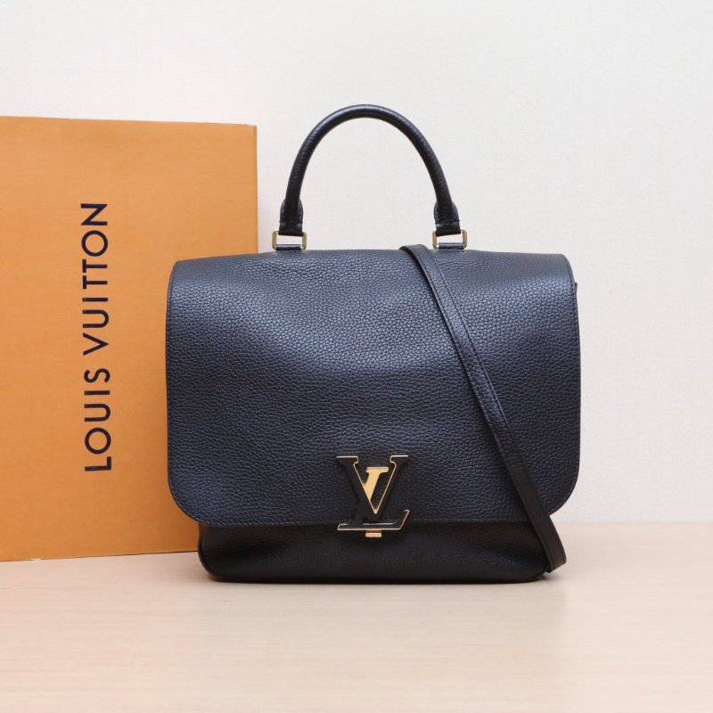 LOUIS VUITTON Lockme手提包28黑色荔枝牛皮金扣肩背包-0