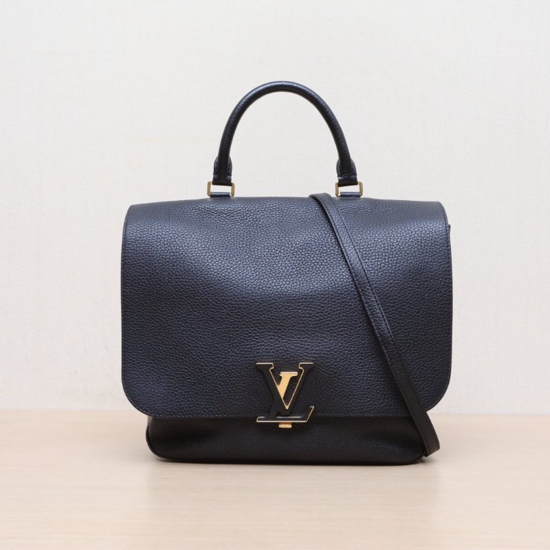 LOUIS VUITTON Lockme手提包28黑色荔枝牛皮金扣肩背包-1