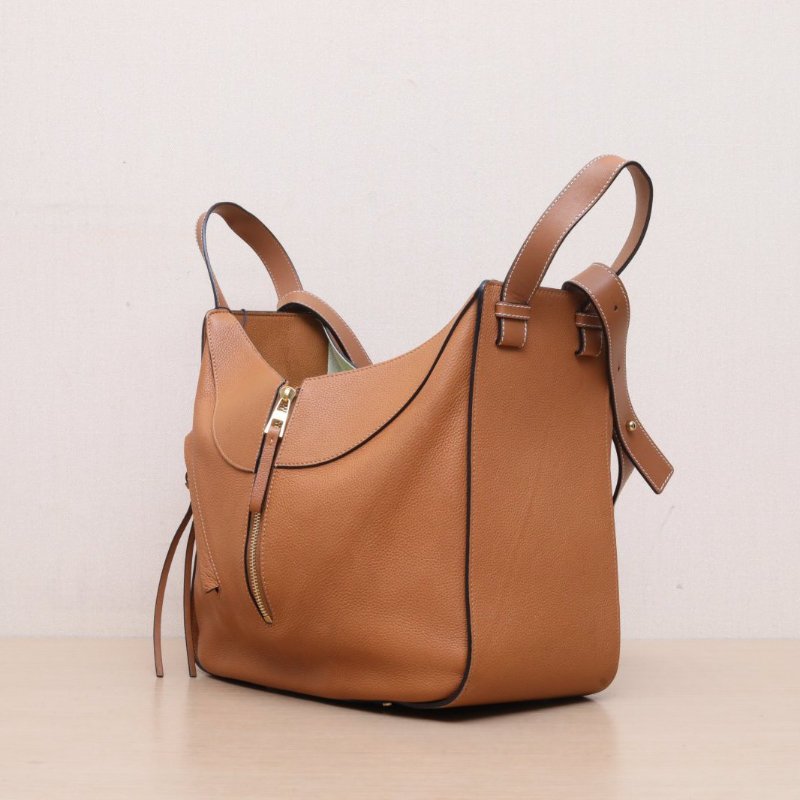 LOEWE Hammock吊床包抽繩nappa牛皮中號棕色牛皮金扣肩背包-3