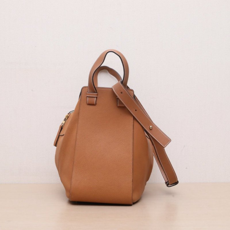 LOEWE Hammock吊床包抽繩nappa牛皮中號棕色牛皮金扣肩背包-4