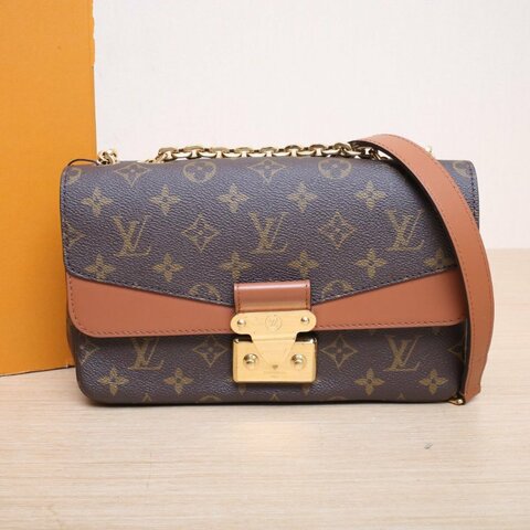 LOUIS VUITTON Marceau郵差包焦糖色PVC金扣晶片老花肩背包