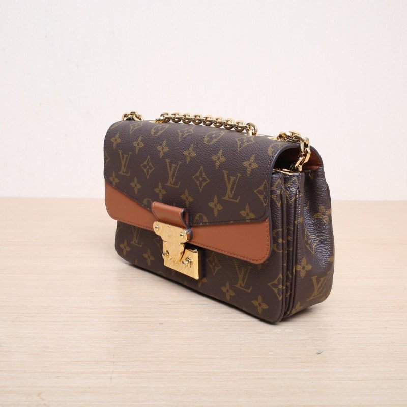 LOUIS VUITTON Marceau郵差包焦糖色PVC金扣晶片老花肩背包-4