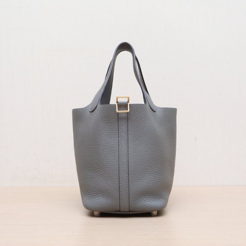 HERMES Picotin18菜籃子0L積雨雲灰TC皮U刻金扣肩背包-1