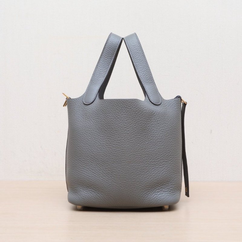 HERMES Picotin18菜籃子0L積雨雲灰TC皮U刻金扣肩背包-4