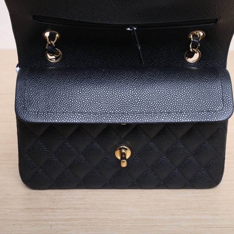 CHANEL CF口蓋包小號23黑色荔枝牛皮晶片開金扣菱格紋肩背包-2