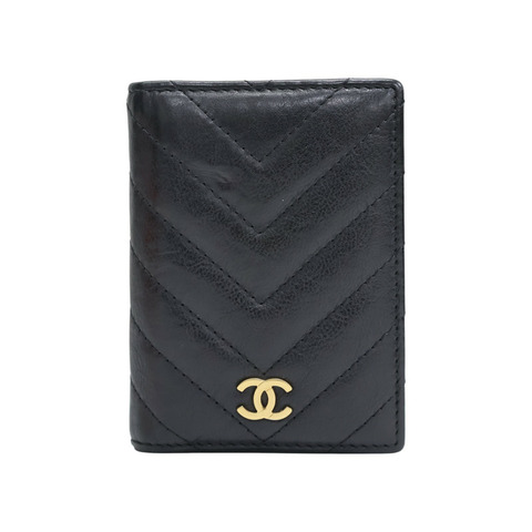 黑色 山型紋 牛皮 卡夾 名片夾 (無卡)【CHANEL 香奈兒】